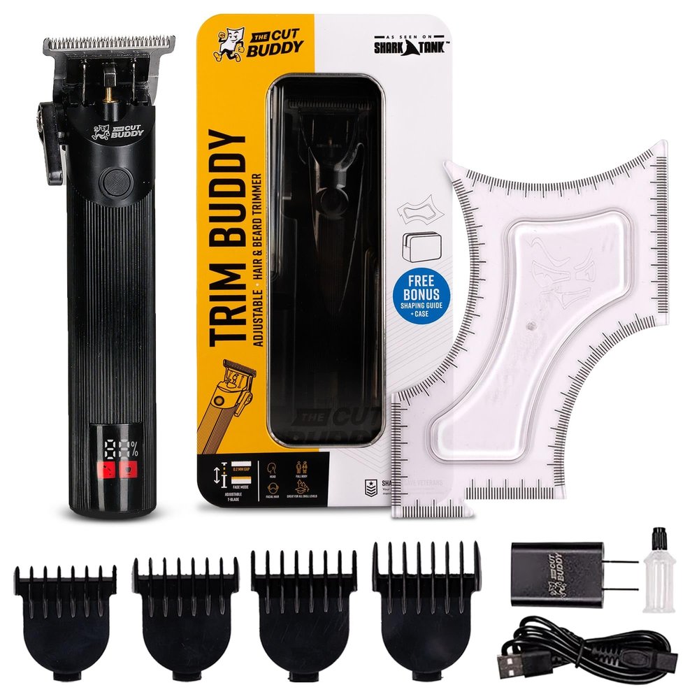 The Cut Buddy Trim Buddy, Cordless Beard & Hairline Trimmer with 4 Guards + Shaping Tool, Beginner-Friendly, Rechargeable, T-Blade Precision, As Seen on Shark Tank