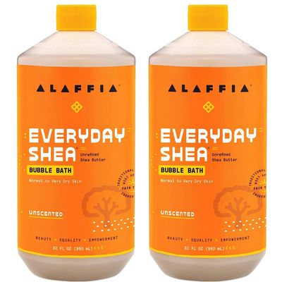 Alaffia Everyday Shea Bubble Bath, Cleanse, Soothe & Moisturize Skin, Made with Fair Trade Shea Butter, Cruelty Free, No Parabens, Vegan, Unscented, 2 Pack  32 Fl Oz Ea