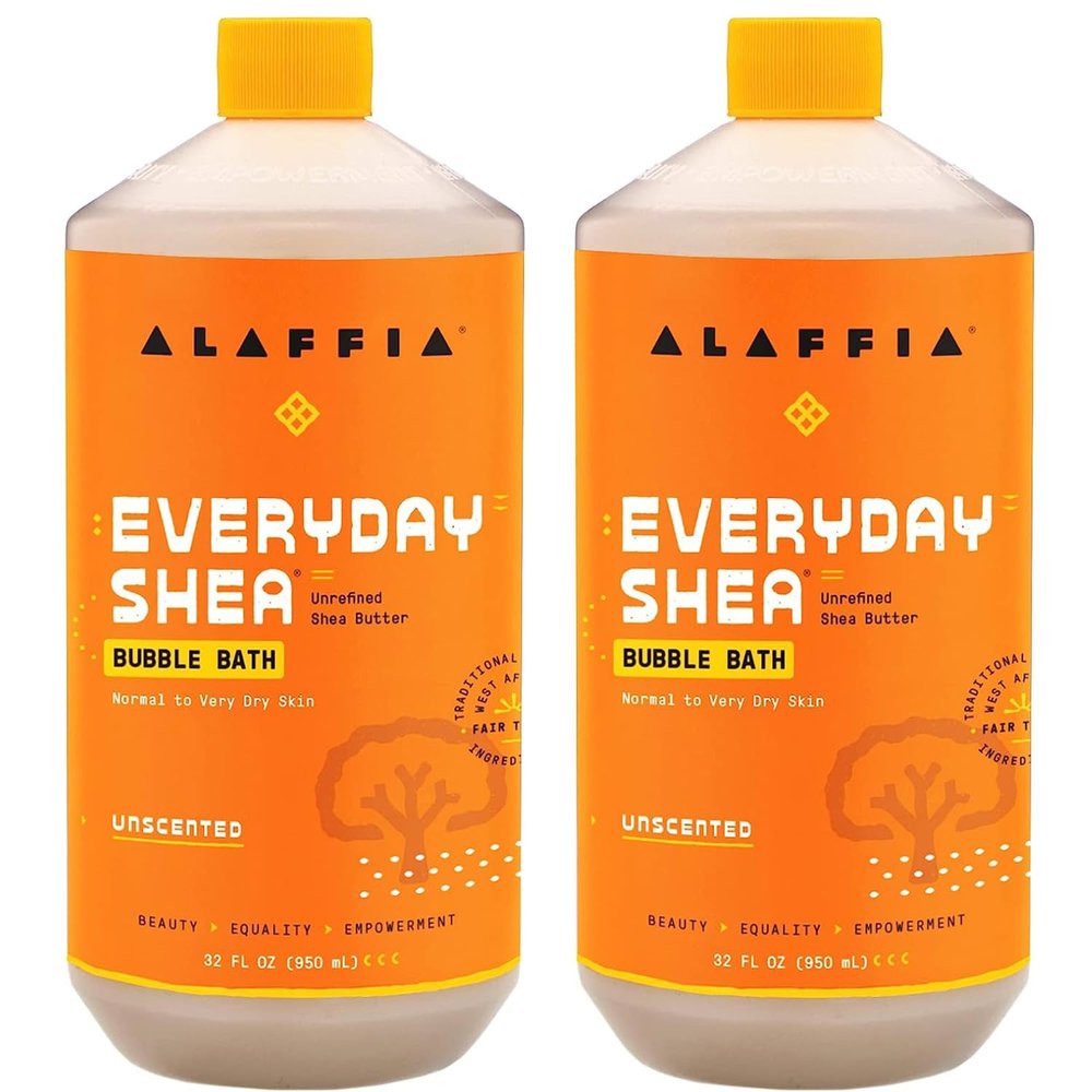 Alaffia Everyday Shea Bubble Bath, Cleanse, Soothe & Moisturize Skin, Made with Fair Trade Shea Butter, Cruelty Free, No Parabens, Vegan, Unscented, 2 Pack  32 Fl Oz Ea