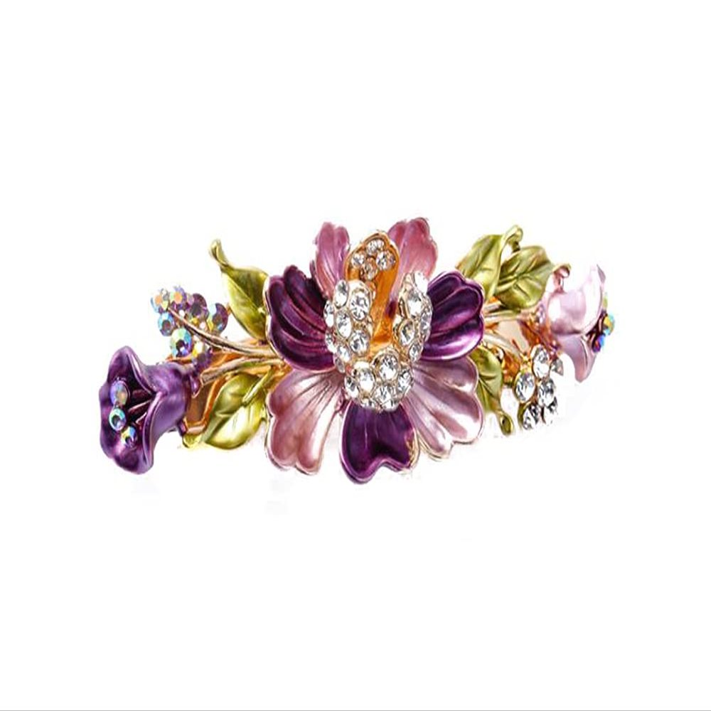 Fodattm Small Vintage Flower French Hair Barrette Rhinestone Spring Hair Clip Metal Hairpin Bridal Wedding Crystal Hair Clasp for Women Lady (Purple)
