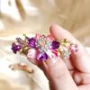 Fodattm Small Vintage Flower French Hair Barrette Rhinestone Spring Hair Clip Metal Hairpin Bridal Wedding Crystal Hair Clasp for Women Lady (Purple) view 2