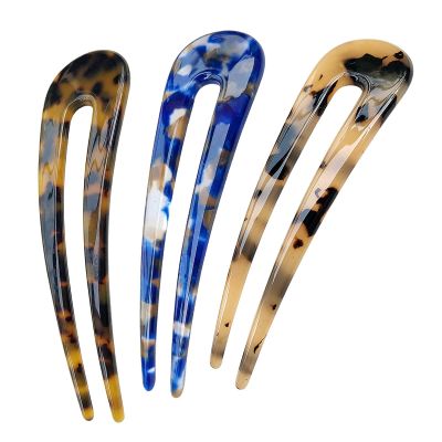 3Packs Vintage Hair Forks Tortoise U Shaped Hairpins French Style Shell U Sticks Cellulose Acetate Hair Pin Sticks 2 Prong Bun Hair Pins Clips for Women Girls HairstylesTortoiseshell, White Tortoiseshell and Dark Blue
