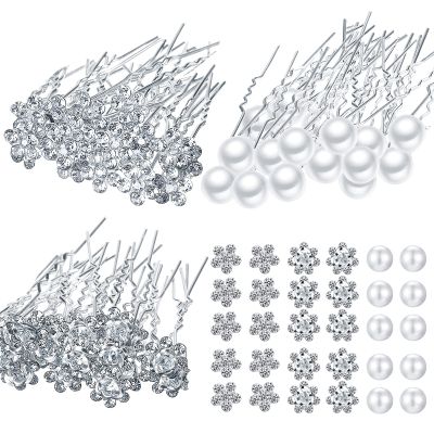 60 Pieces Bridal Hair Pins Accessories Pearl Rhinestone Flower U Shape Clips Jewelry Prom Hair Barrettes Decorations for Brides Bridesmaids Women