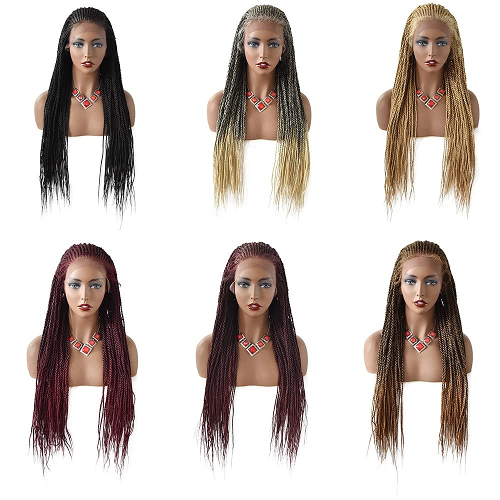 30" Realistic Hand-Braided Lace Front Twist Braids Wigs with Baby Hair 13x4.8inch Soft Swiss Lace Frontal Side Part Braided Wigs Premium Synthetic Lightweight Box Braided Wig for Black Women (LL30115EC-30", #1B/27T Black Mix Blonde Color)