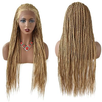 30" Realistic Hand-Braided Lace Front Twist Braids Wigs with Baby Hair 13x4.8inch Soft Swiss Lace Frontal Side Part Braided Wigs Premium Synthetic Lightweight Box Braided Wig for Black Women (LL30115EC-30", #27/613M Blonde Color)
