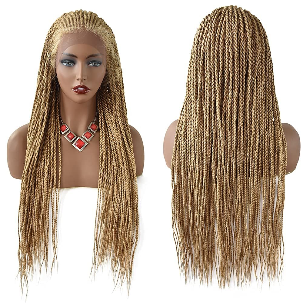 30" Realistic Hand-Braided Lace Front Twist Braids Wigs with Baby Hair 13x4.8inch Soft Swiss Lace Frontal Side Part Braided Wigs Premium Synthetic Lightweight Box Braided Wig for Black Women (LL30115EC-30", #27/613M Blonde Color)