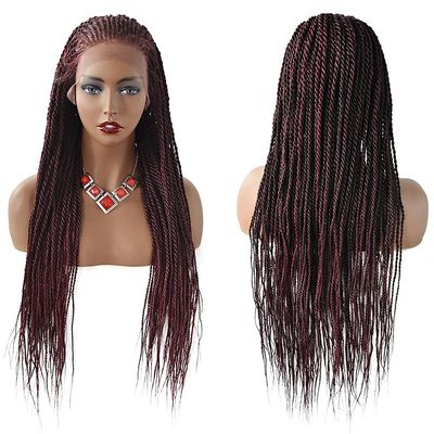 30" Realistic Hand-Braided Lace Front Twist Braids Wigs with Baby Hair 13x4.8inch Soft Swiss Lace Frontal Side Part Braided Wigs Premium Synthetic Lightweight Box Braided Wig for Black Women (LL30115EC-30", #1B/99JT Black Mix Wine Red Color)