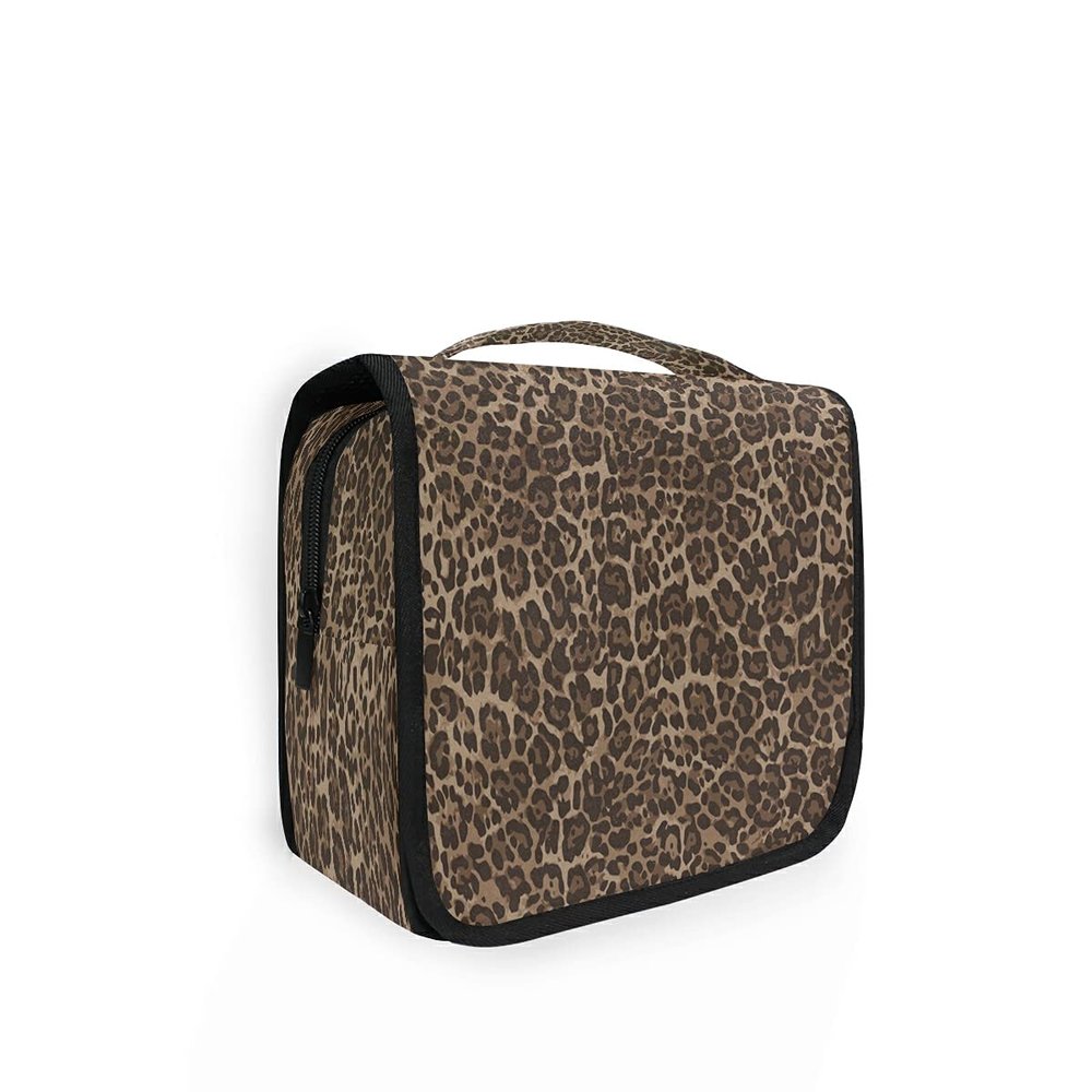 HMZXZ Hanging Travel Animal Leopard Skin Print Toiletry Bag Folding Bathroom Gym Organizer Portable Cosmetic Wash Bag for Women Girls
