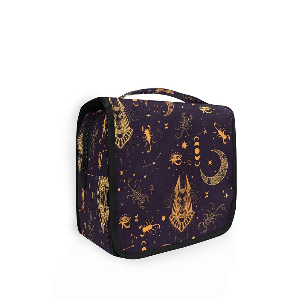 HMZXZ Hanging Travel Egyptian Moon Constellation Toiletry Bag Folding Bathroom Gym Organizer Portable Cosmetic Wash Bag for Women Girls