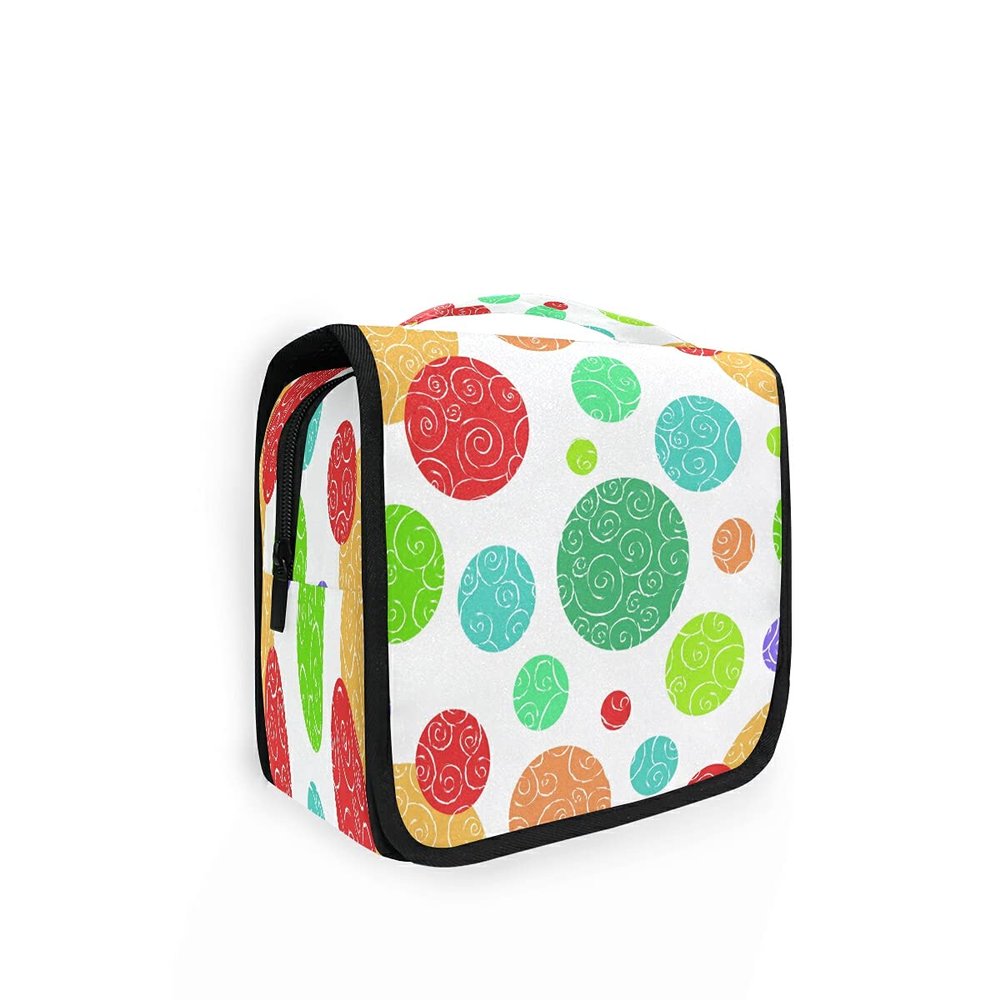 HMZXZ Hanging Travel Colorful Doodled Circles Toiletry Bag Folding Bathroom Gym Organizer Portable Cosmetic Wash Bag for Women Girls