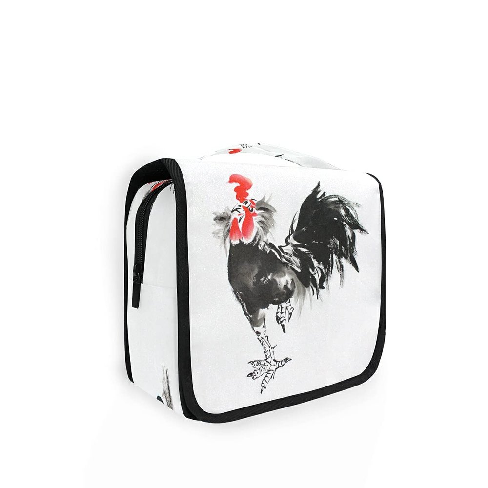 HMZXZ Hanging Travel Watercolor Rooster Toiletry Bag Folding Bathroom Gym Organizer Portable Cosmetic Wash Bag for Women Girls