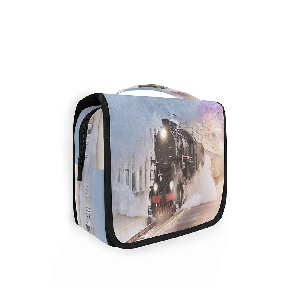 HMZXZ Hanging Travel Steam Train Depart At Sunset Toiletry Bag Folding Bathroom Gym Organizer Portable Cosmetic Wash Bag for Women Girls