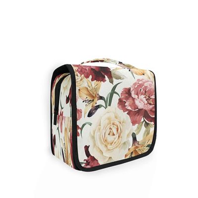 HMZXZ Hanging Travel Vintage Flower Rose Toiletry Bag Folding Bathroom Gym Organizer Portable Cosmetic Wash Bag for Women Girls