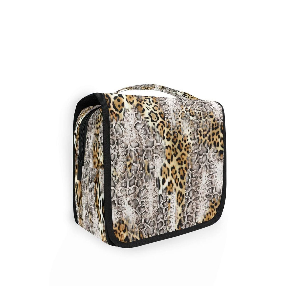 HMZXZ Hanging Travel Animal Leopard Skin Print Toiletry Bag Folding Bathroom Gym Organizer Portable Cosmetic Wash Bag for Women Girls