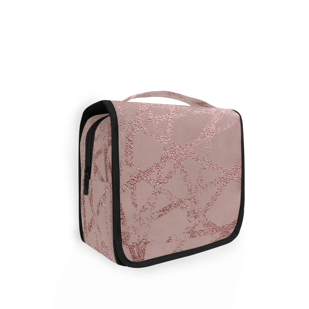 HMZXZ Hanging Travel Rose Marble Texure Print Toiletry Bag Folding Bathroom Gym Organizer Portable Cosmetic Wash Bag for Women Girls