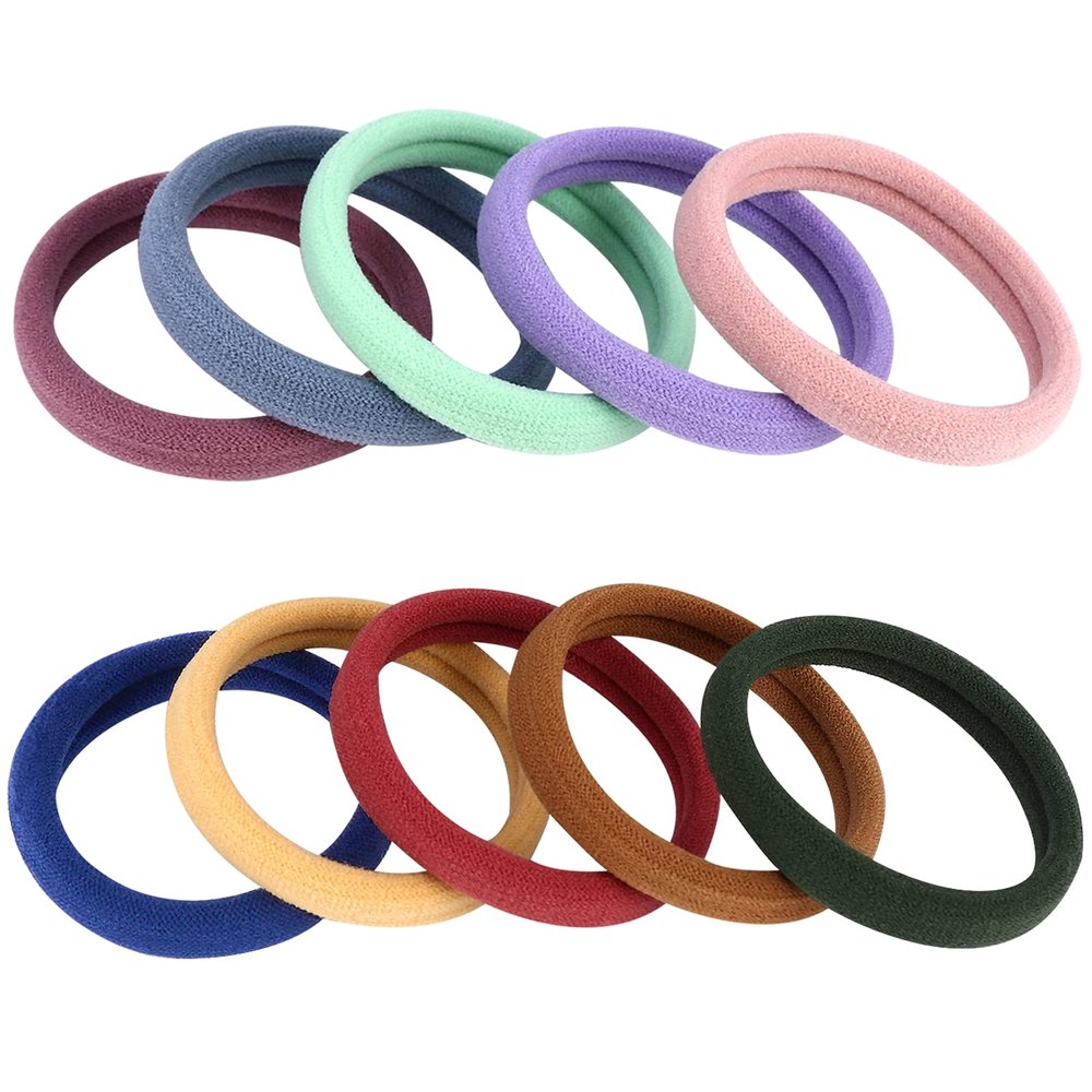 100PCS Colorful Large Hair Ties, Cotton Hair Bands Seamless Ponytail Holders for Women, Hair Elastics No Damage, 10 Colors by BAOLI