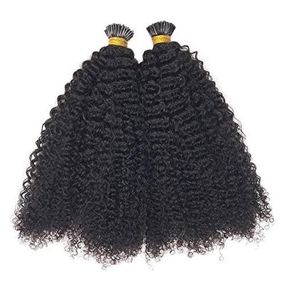 Afro Kinky Curly I Tip Human Hair Extension Pre Bonded Mongolian Remy Hair Microlinks Keratin Stick I Tip Hair Extension For Black Women 100Strands 100g (22inch 100strands, #1(Jet Black))