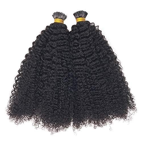Afro Kinky Curly I Tip Human Hair Extension Pre Bonded Mongolian Remy Hair Microlinks Keratin Stick I Tip Hair Extension For Black Women 100Strands 100g (14nch 100strands, #2(Darkest Brown))