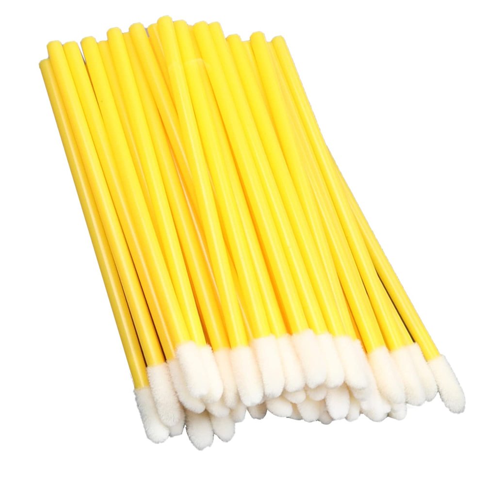 Auniwaig 50 Pcs Disposable Lip Brushes Lipstick Lip Gloss Wands Applicator Tool Yellow Make Up Lip Brush Disposable Lipstick Gloss Wands