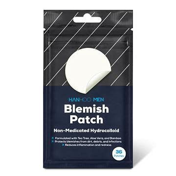 HANHOO Men's Blemish Patch | Hydrocolloid Spot Treatment with Aloe Vera, Tea Tree, & Bamboo | Blemish Patch Reduces Pimples, Inflammation, and Heals Minor Cuts (36 Count)