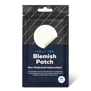HANHOO Men's Blemish Patch | Hydrocolloid Spot Treatment with Aloe Vera, Tea Tree, & Bamboo | Blemish Patch Reduces Pimples, Inflammation, and Heals Minor Cuts (36 Count)
