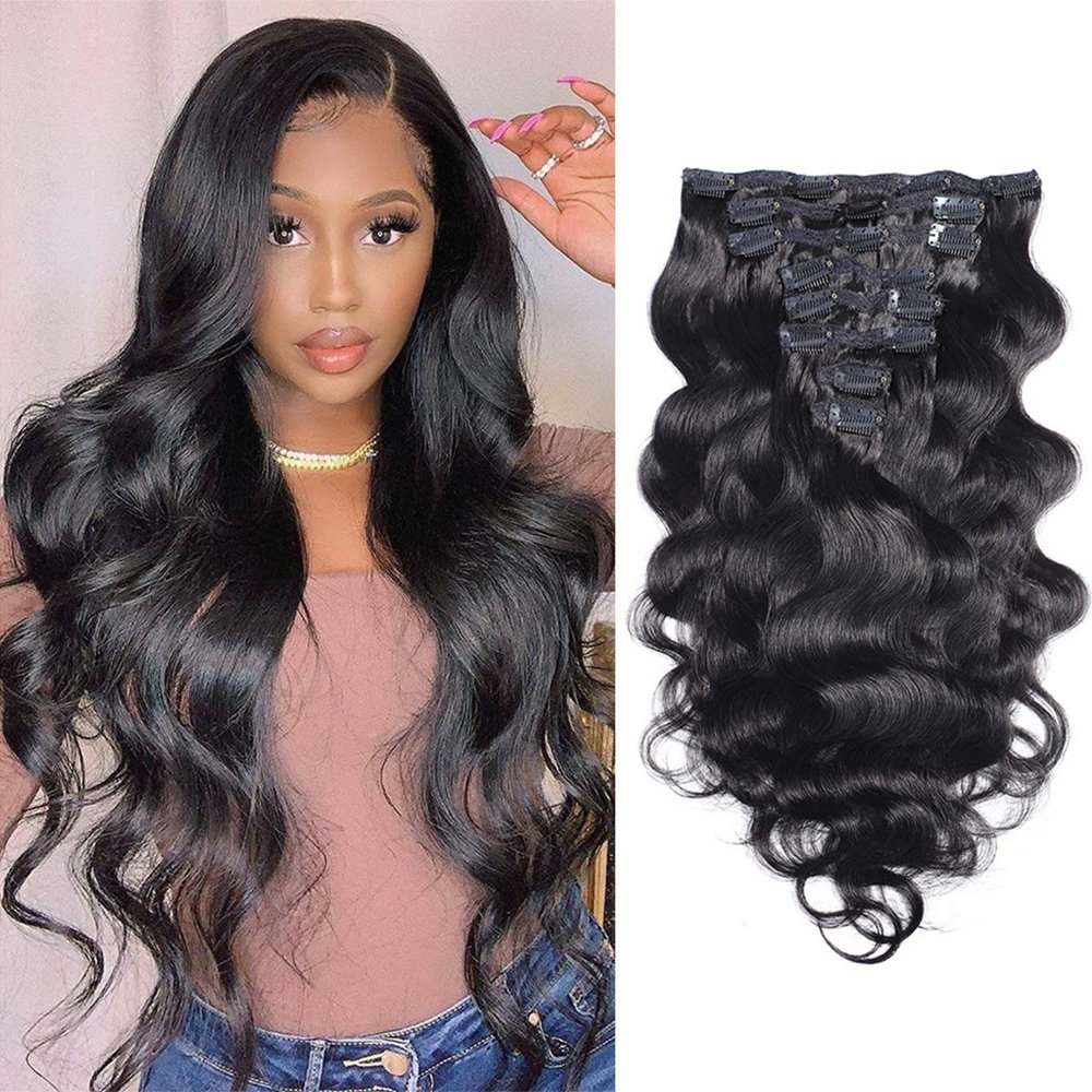 Kislemon Clip in Human Hair Extensions Body Wave 100% Unprocessed Human Human Hair Cheap 8 Pieces/Lot 125g with 18 Clips (24", Body Wave)