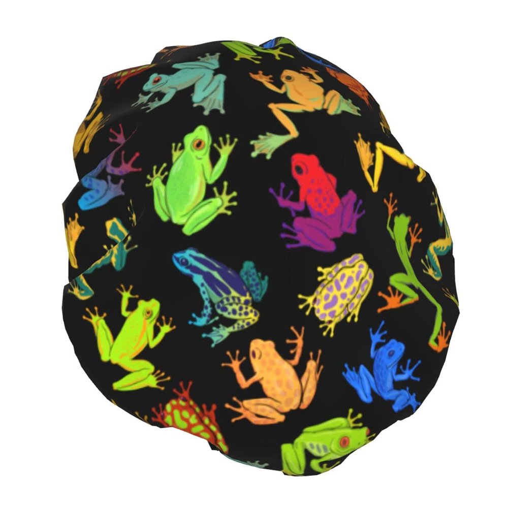Colorful Tree Frogs Shower Cap For Women Elasticity Waterproof Reusable Bath Hats Fit Short To Long Hair