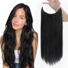 Fshine Invisible Wire Hair Extensions Real Human Hair Jet Black Wire Hidden Hair Extensions 12 inch One Piece Fish Line Clip Ins Straight Hair Add Volume for Women 76 G view 1