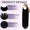 Fshine Invisible Wire Hair Extensions Real Human Hair Jet Black Wire Hidden Hair Extensions 12 inch One Piece Fish Line Clip Ins Straight Hair Add Volume for Women 76 G view 2