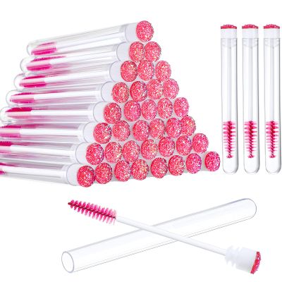 80 Pieces Disposable Mascara Brushes Tubes Set, 40 Pieces Empty Mascara Wand Tube with 40 Pieces Eyelash Brush Makeup Tool for Eyelash Extension(Pink Snowflake Style)