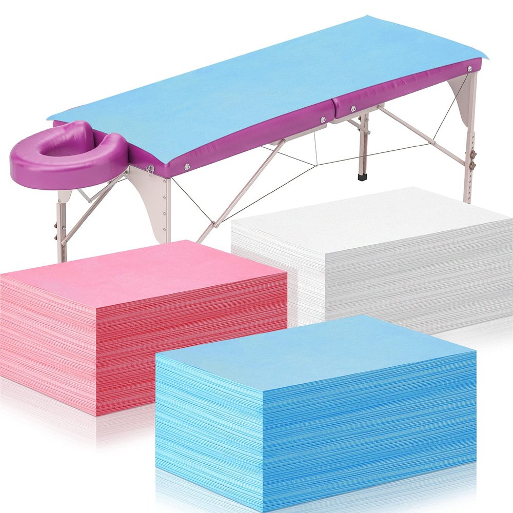 60 Pcs Disposable Bed Sheets 31" x 70" Massage Table Sheets Waterproof Oilproof Non Woven Fabric Spa Bed Cover Breathable for Massage Beauty Salon, Hotels(Pink, Blue, White)