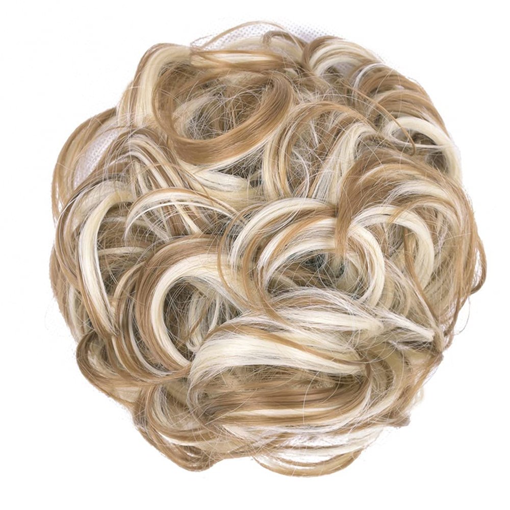 10Pc Curly Chignon Messy Hair Bun Hair Scrunchies Extension Curly Wavy Messy Synthetic Chignon For Women Updo Hairpiece Q18 Color 27H613