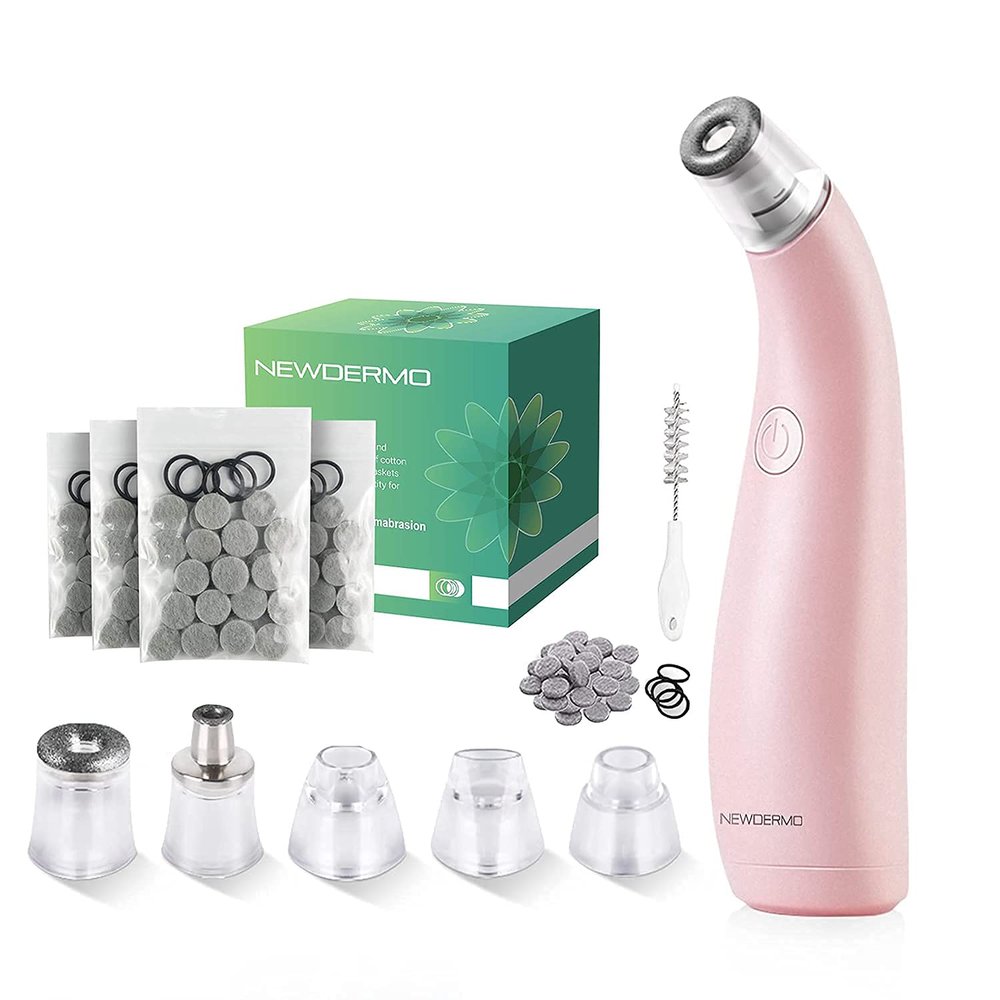 NEWDERMO 2-IN-1 Microdermabrasion Machine for Facial, Diamond Microdermabrasion Device USB Rechargeable (Pink) with Extra Microdermabrasion Filters 120 Pcs