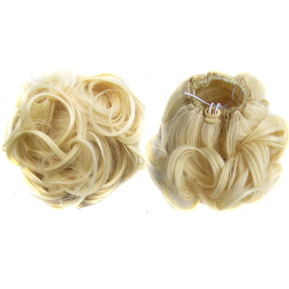 Synthetic Curly Hair Chignon Wedding Updos For Elegant Brides Bun Pad Rubber Band Mix Color #613