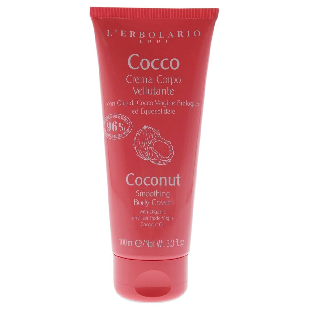 LErbolario Coconut Smoothing Body Cream - Intensely Nourishing Coconut Body Cream - Cocoa Butter and Vitamin E - Tropical, Beachy Fragrance - 3.3 oz