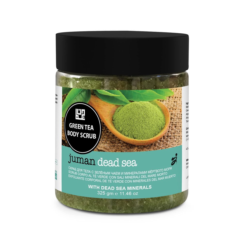 All Natural & Authentic GREEN TEA Body Scrub with Dead Sea Salt Minerals Paraben Free Not Tested on Animals - Infused with Aloe Vera, Argan, Cocoa, Shea Butter, Vitamin C & E - Exfoliator,