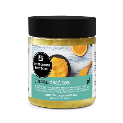 All Natural & Authentic SWEET ORANGE Body Scrub with Dead Sea Salt Minerals  Paraben Free  Not Tested on Animals - Infused with Aloe Vera, Argan, Cocoa, Shea Butter, Vitamin C & E - Exfoliates, Refreshes, Revitalizing (11.46 oz)
