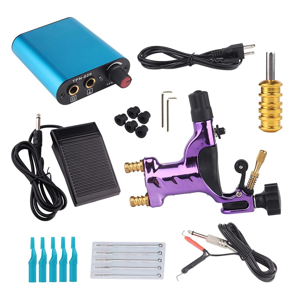 Complete Tattoo Kit 1PCS Tattoo Machine Gun Mini Power Supply Tattoo Grip Tattoo Body Art Tool Tattoo Set for Beginner,Purple