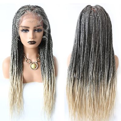 12.5X4.75" Lace Braids Wigs for Black Women Swiss Lace Front Cornrow Box Braided Wig Baby Hair 31" Synthetic Lightweight Cornrow Micro Twist Braids Wigs 1B/613T# Black Blonde Ombre