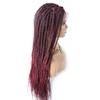 31" Braided Wigs for Women Hand Tied Swiss Lace Front Natural Looking Twist Micro Box Braids Wig with Baby Hair Synthetic Long Lightweight Hair Wig 12.5X4.75", T1B/BUG# Black Mix Red view 2