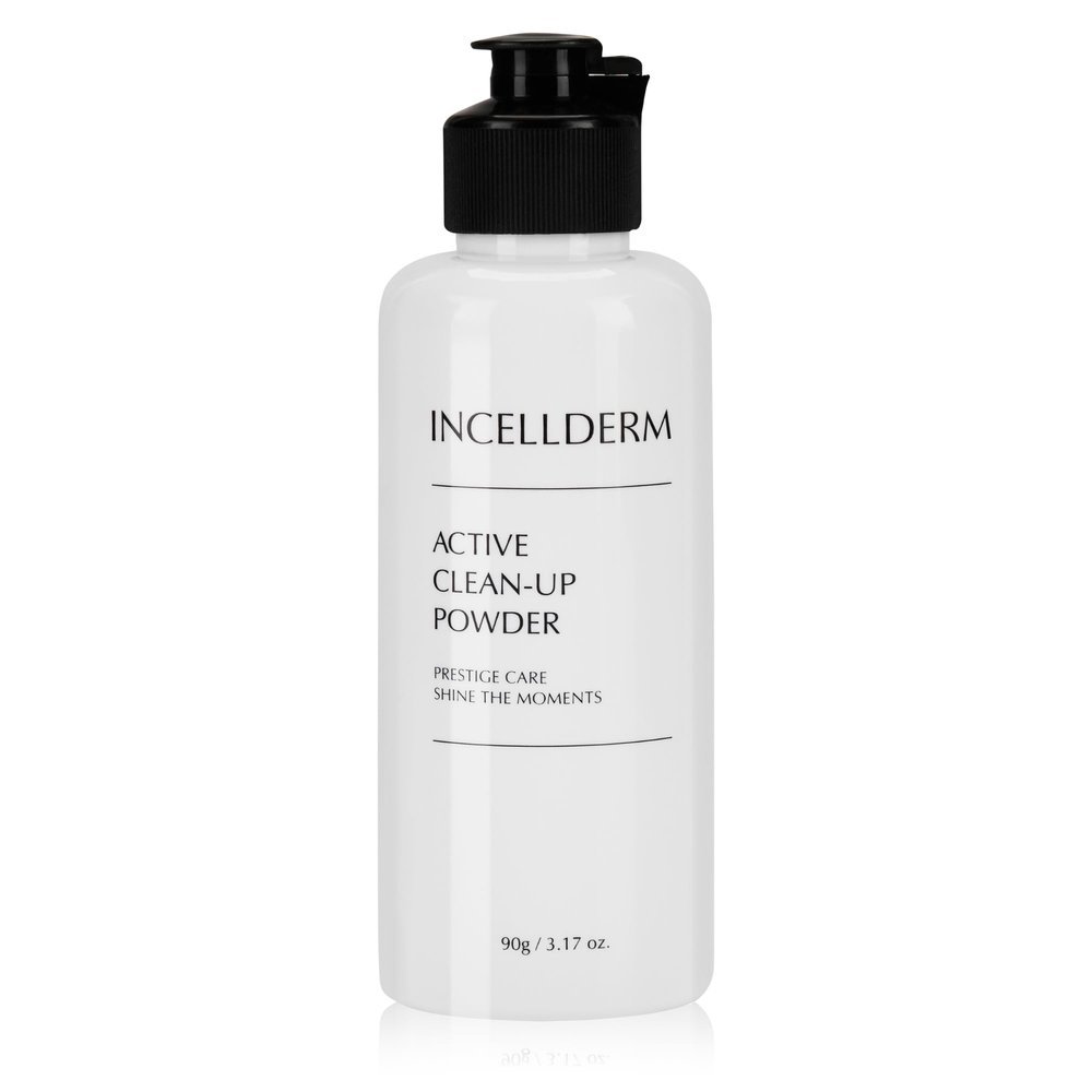 INCELLDERM Active Clean-Up Powder 90g (3.17oz) | Water-Activated Facial Cleanser with Papain Enzymes | Gentle Exfoliation and Skin Barrier Support | Plant-Based Formula