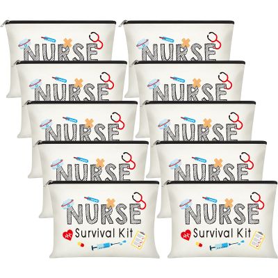 10 Pieces Nurse Survival Kit Makeup Bags, Best Nurse Ever Cosmetic Bag, Nurse Practitioner Gifts Toiletry Bag, Funny Travel Bag Nurses Party Supplies Gifts Nursing Gifts