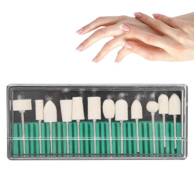 Nail Drill Bit Set, 12pcs Wool Felt Nail Grinding Polishing Head, Portable Nail Drill Bits Set Accessory for Household and Nail Salon
