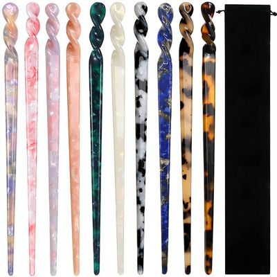 10 Pieces Acetate Hair Sticks Leopard Print Hair Pins, Tortoise Shell Hairpin Vintage Hair Chopsticks Retro Hairpins Disk, Hair Accessories for Women Girls (Classic)