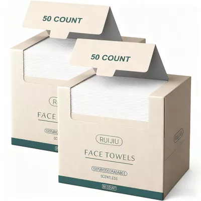 100 Count 2 PACK, Disposable Face Towel, Large Size 10"X 12", Disposable Face Cloths, 100% Biodegradable Towel, Skin Soft and Thick for Washing