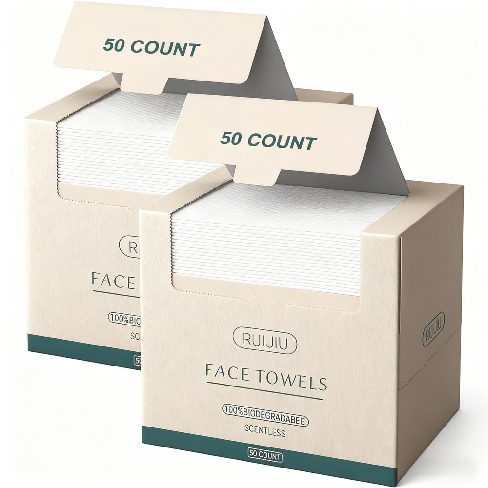 100 Count 2 PACK, Disposable Face Towel, Large Size 10"X 12", Disposable Face Cloths, 100% Biodegradable Towel, Skin Soft and Thick for Washing
