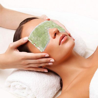 PriceXes Natural Jade Eye Cover, 100% Jade Stone Lined with Beads Eye Massage Tool Anti-Aging Hot or Cold Therapy Eye Mask for Eliminate Wrinkles, Puffiness, and Irritation