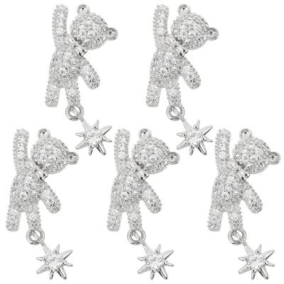 5pcs Nail Drill Nail Dangle Charm Japanese Decor Bowknot Bear Nail Art Decorations Animal Decor Crystal Bowknot Decoration Bear Shaped Nail Decorations Alloy Applique