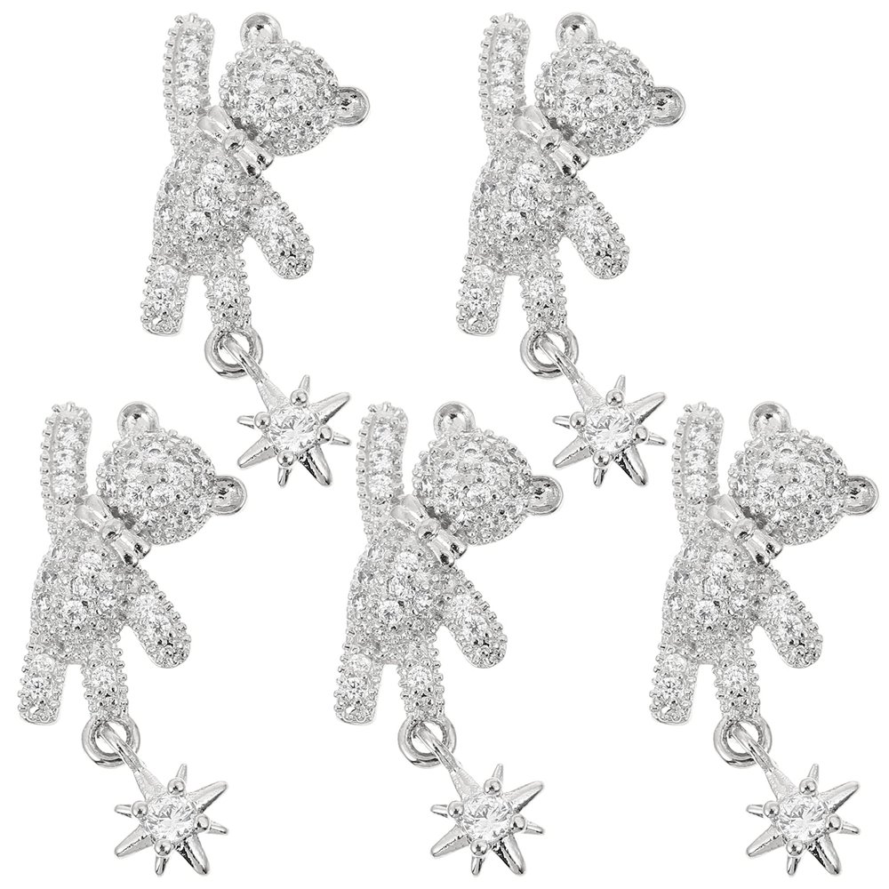 5pcs Nail Drill Nail Dangle Charm Japanese Decor Bowknot Bear Nail Art Decorations Animal Decor Crystal Bowknot Decoration Bear Shaped Nail Decorations Alloy Applique