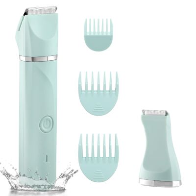 Waterproof Bikini Trimmer Women Electric Razor for Pubic Hair Women's Foil Shaver Rechargeable Shaver Removal with Snap-in Ceramic Blades IP7X Washable Head,Wet and Dry Use,Green